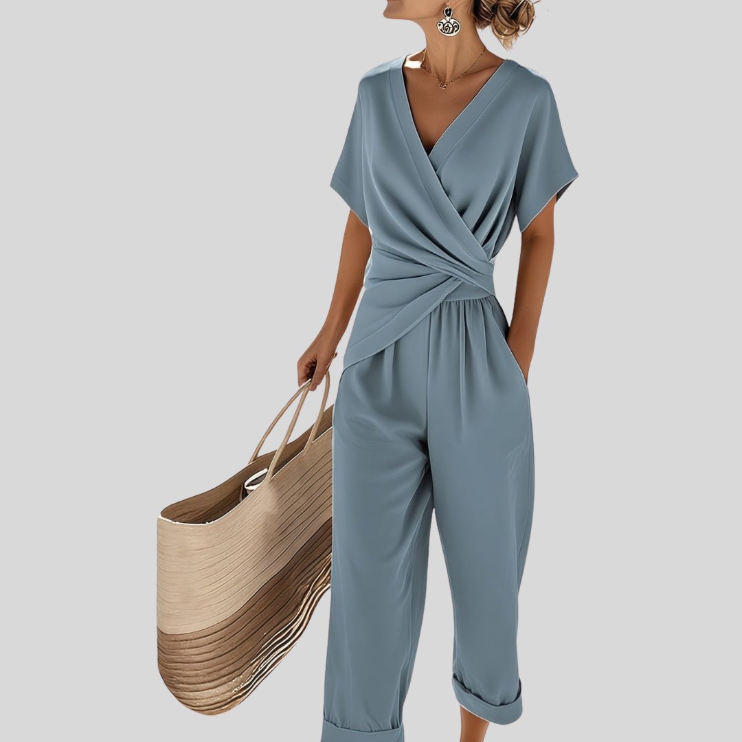 Elegant Two-Piece Set for Women Wrap-Top Wide-Leg Draped