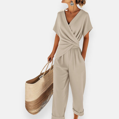Elegant Two-Piece Set for Women Wrap-Top Wide-Leg Draped