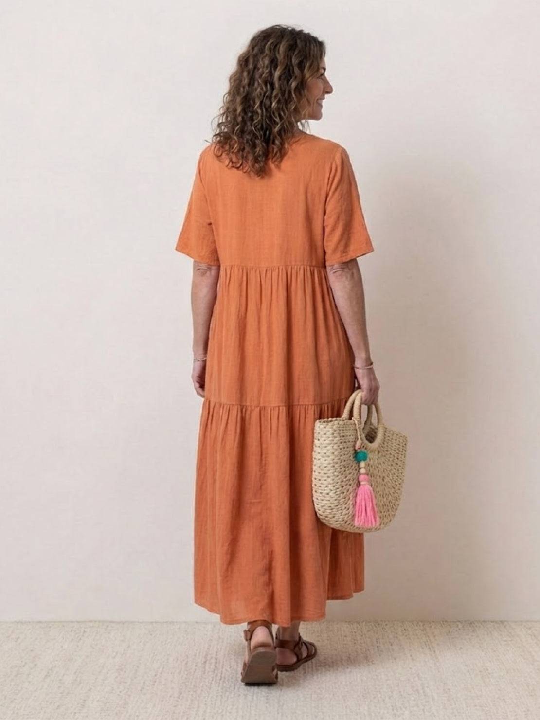 Effortless Tiered Maxi Dress for Women V-Neck Short-Sleeve