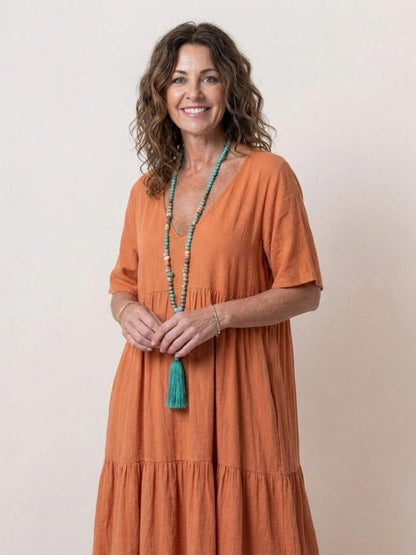 Effortless Tiered Maxi Dress for Women V-Neck Short-Sleeve
