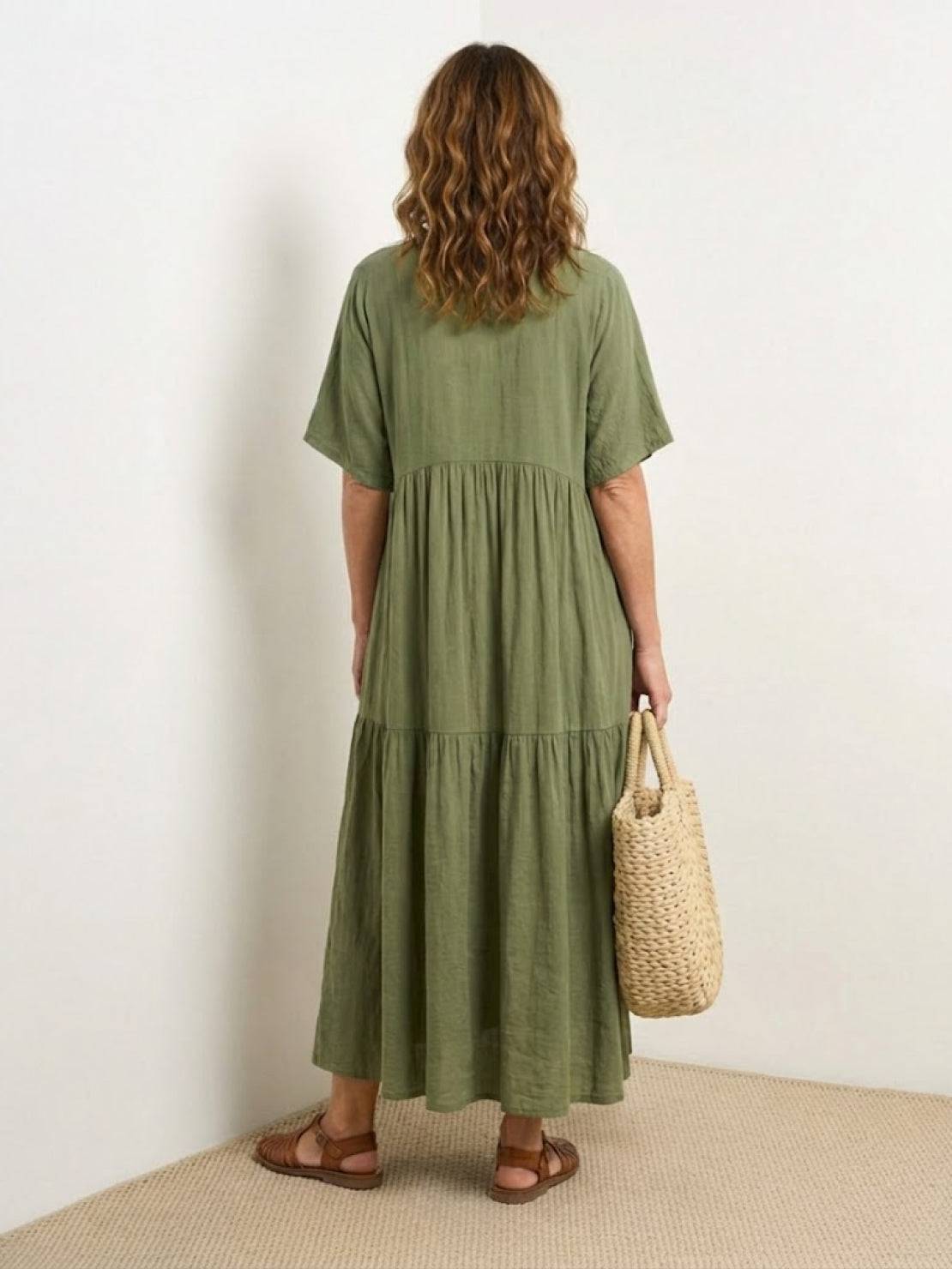 Effortless Tiered Maxi Dress for Women V-Neck Short-Sleeve