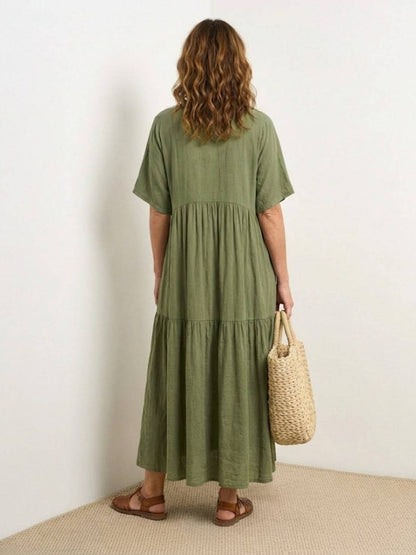 Effortless Tiered Maxi Dress for Women V-Neck Short-Sleeve