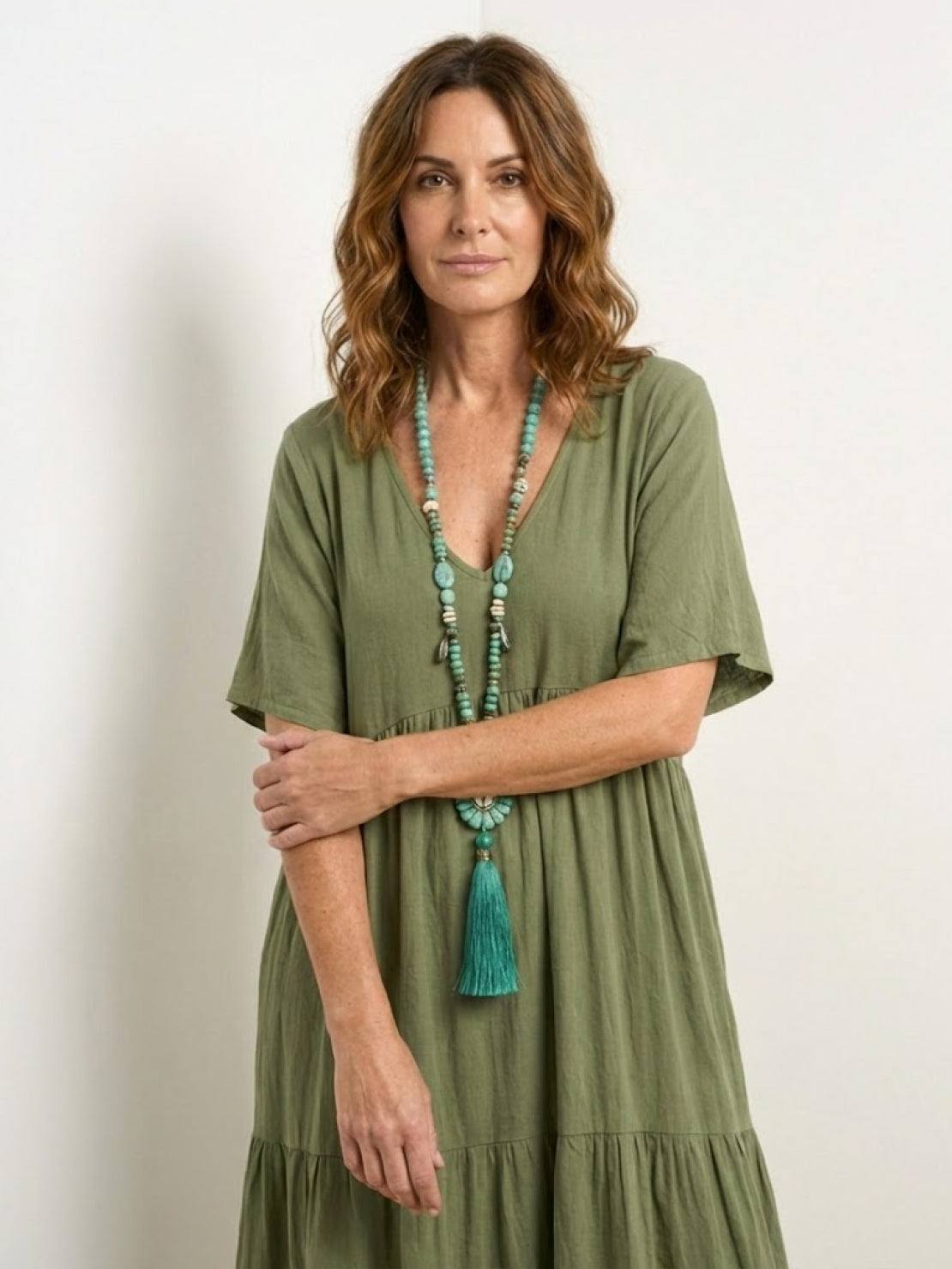 Effortless Tiered Maxi Dress for Women V-Neck Short-Sleeve