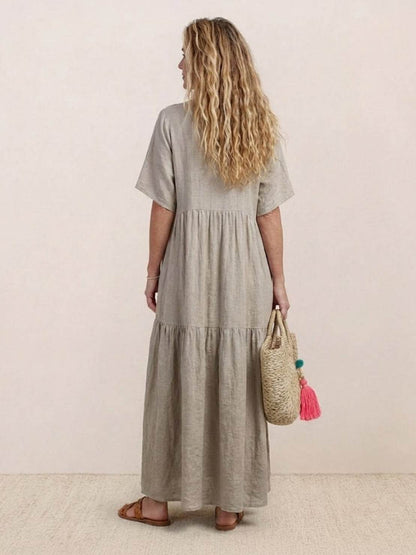 Effortless Tiered Maxi Dress for Women V-Neck Short-Sleeve