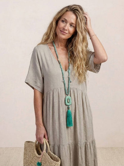 Effortless Tiered Maxi Dress for Women V-Neck Short-Sleeve