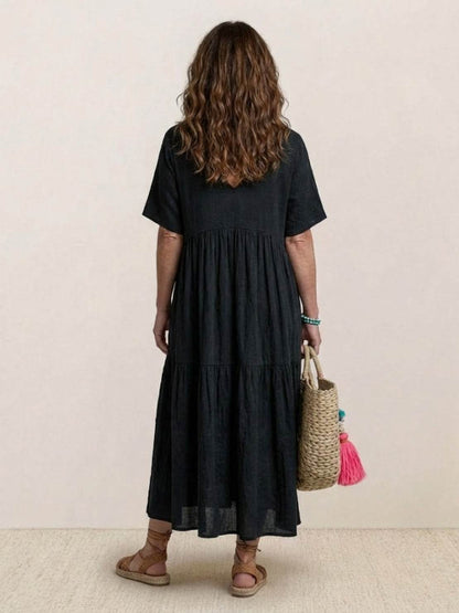 Effortless Tiered Maxi Dress for Women V-Neck Short-Sleeve