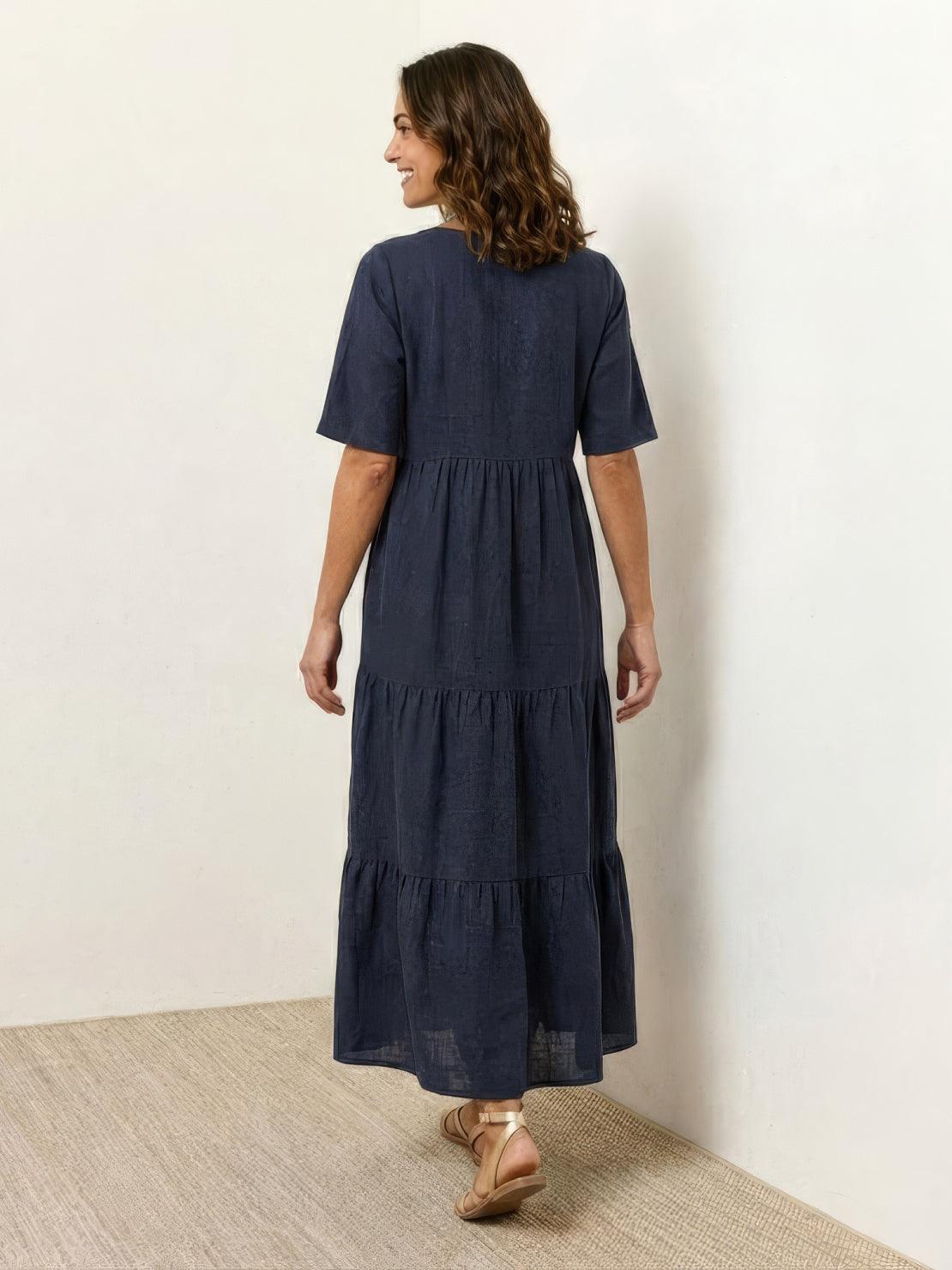 Effortless Tiered Maxi Dress for Women V-Neck Short-Sleeve
