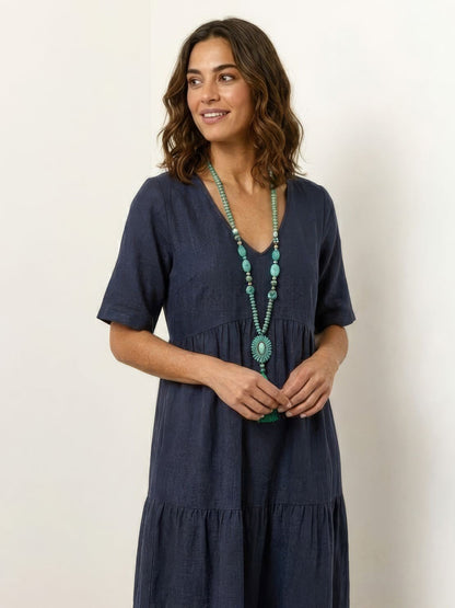 Effortless Tiered Maxi Dress for Women V-Neck Short-Sleeve