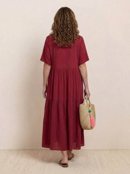 Effortless Tiered Maxi Dress for Women V-Neck Short-Sleeve