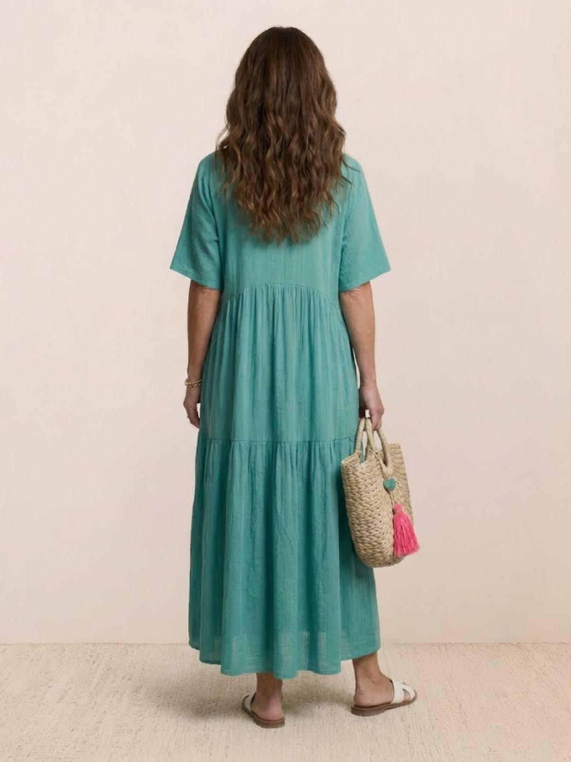 Effortless Tiered Maxi Dress for Women V-Neck Short-Sleeve