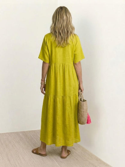 Effortless Tiered Maxi Dress for Women V-Neck Short-Sleeve