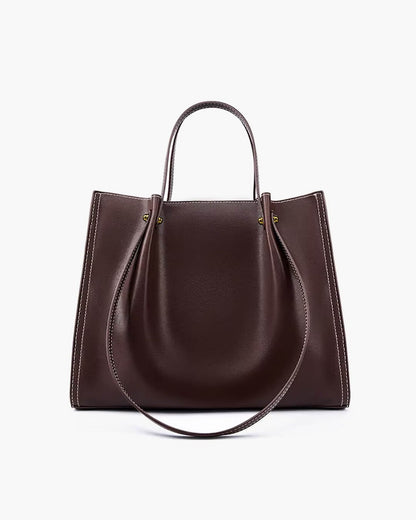 Effortless Tote Bag for Women Vegan-Leather Contrast-Stitch