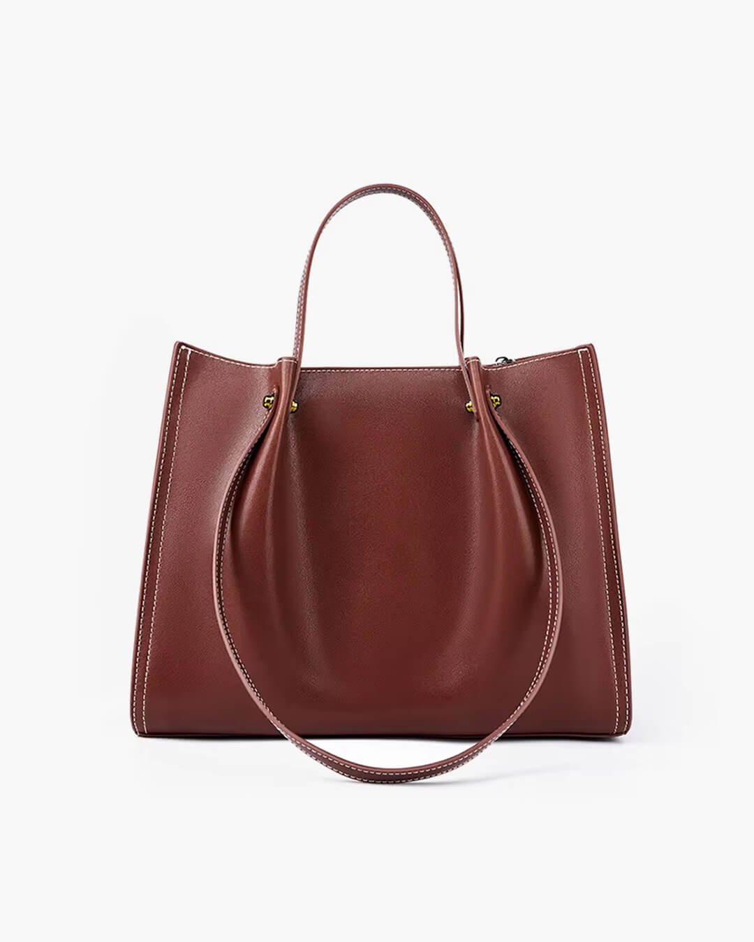 Effortless Tote Bag for Women Vegan-Leather Contrast-Stitch
