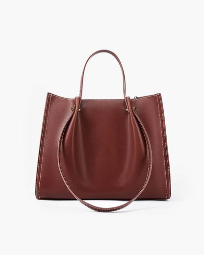 Effortless Tote Bag for Women Vegan-Leather Contrast-Stitch