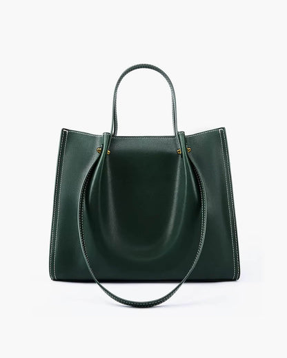Effortless Tote Bag for Women Vegan-Leather Contrast-Stitch