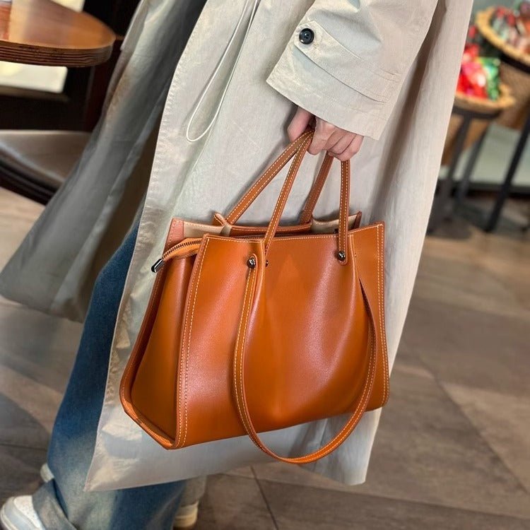 Effortless Tote Bag for Women Vegan-Leather Contrast-Stitch