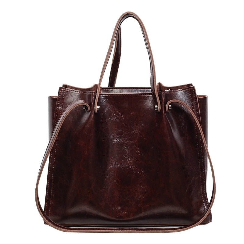 Effortless Tote Bag for Women Vegan-Leather Contrast-Stitch