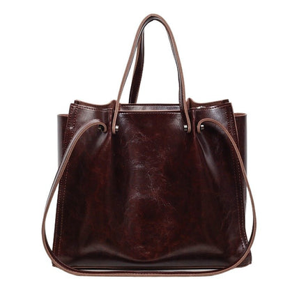 Effortless Tote Bag for Women Vegan-Leather Contrast-Stitch