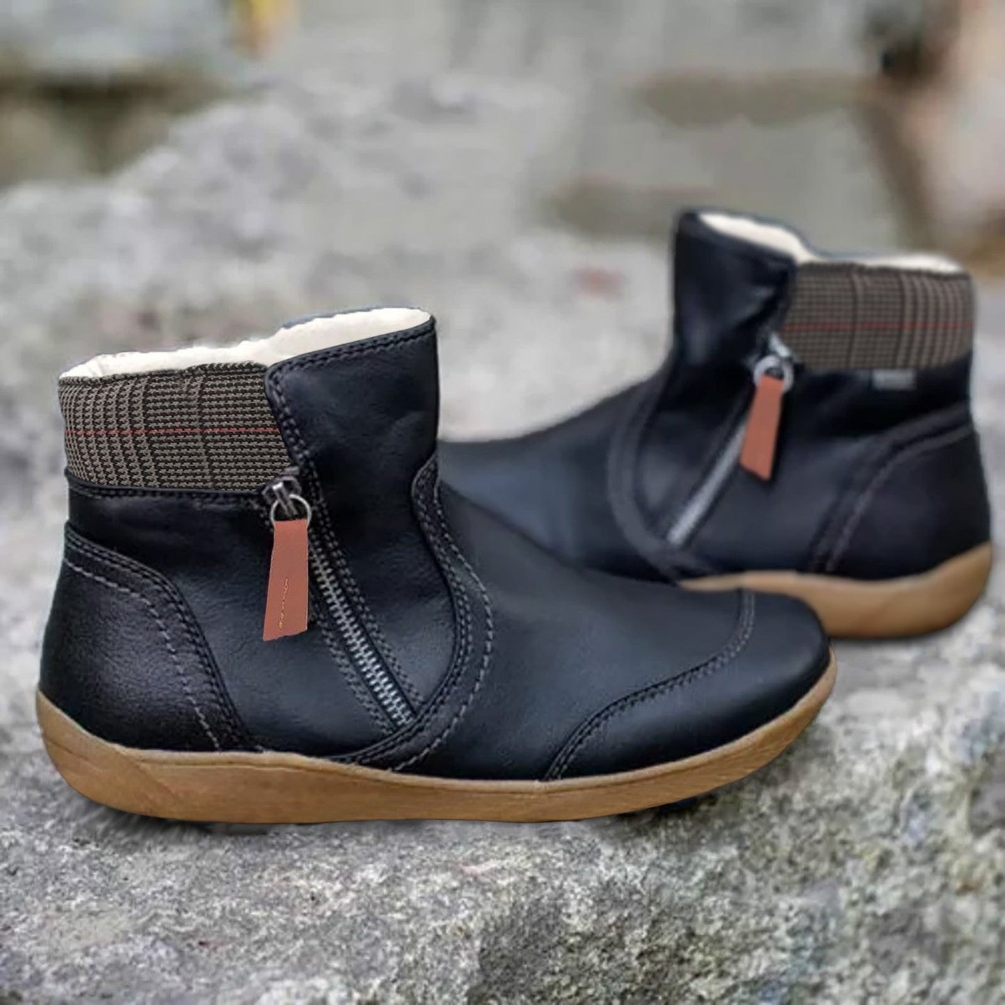Comfortable Waterproof Ankle Boots for Women Zipper Leather