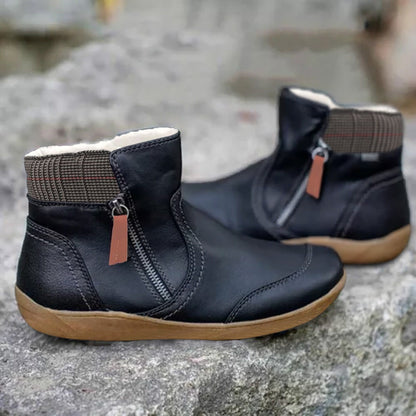 Comfortable Waterproof Ankle Boots for Women Zipper Leather