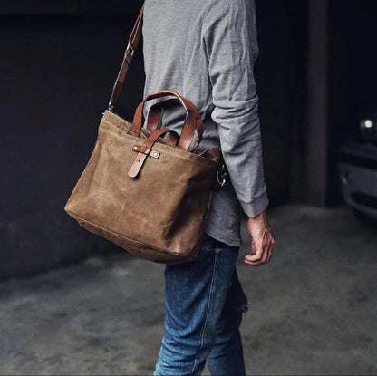Effortless Tote Bag for Women Waxed-Canvas Leather-Trim
