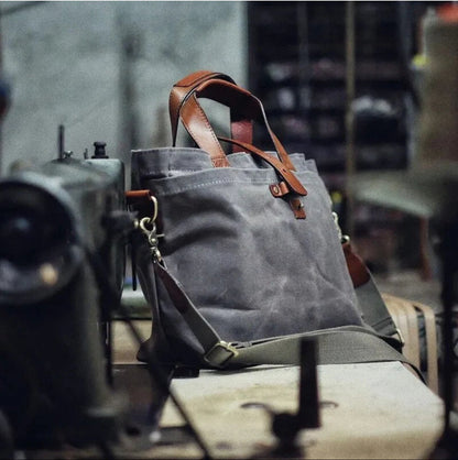 Effortless Tote Bag for Women Waxed-Canvas Leather-Trim