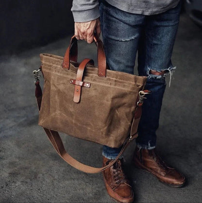 Effortless Tote Bag for Women Waxed-Canvas Leather-Trim