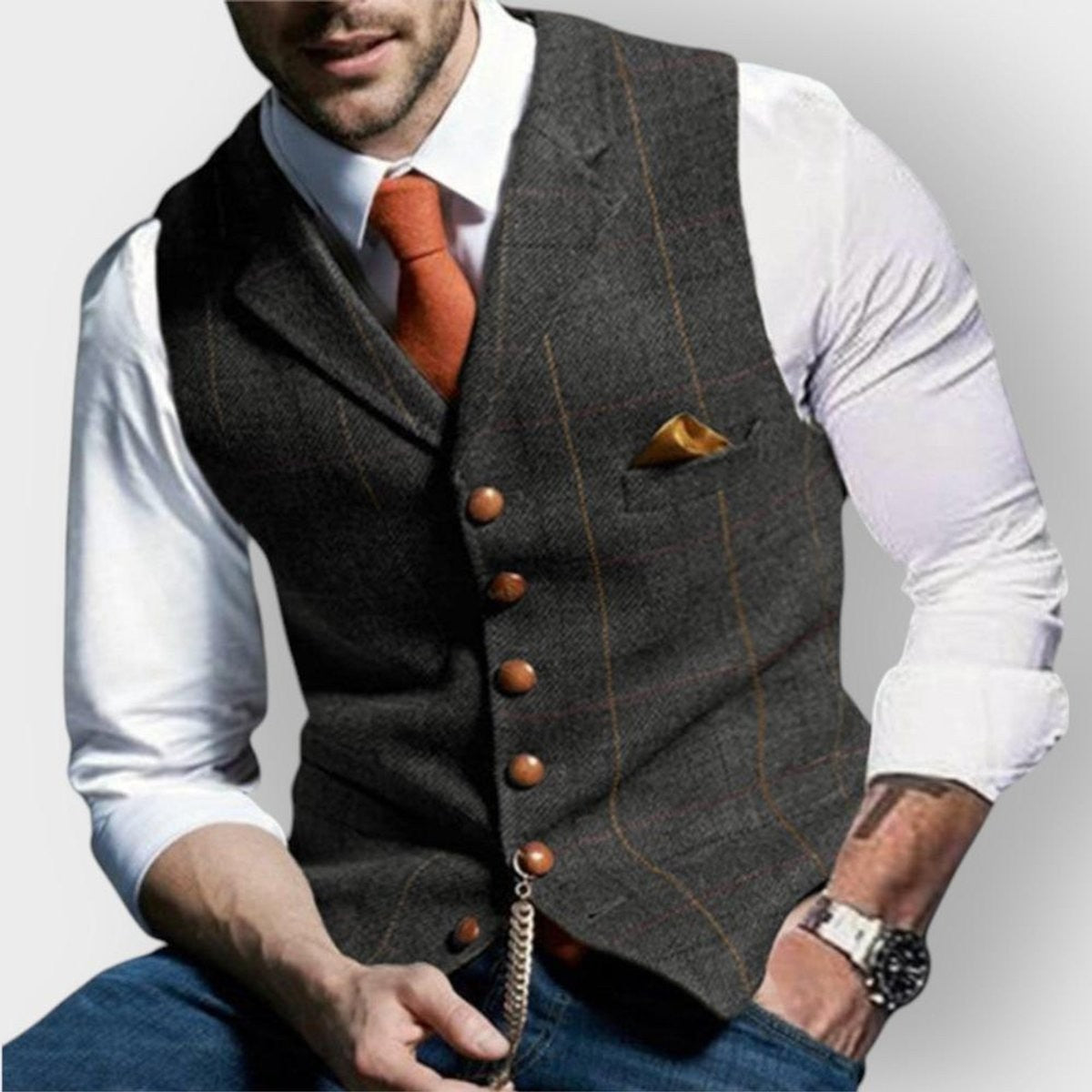 weste-herren-tweed-karo-knopfleiste