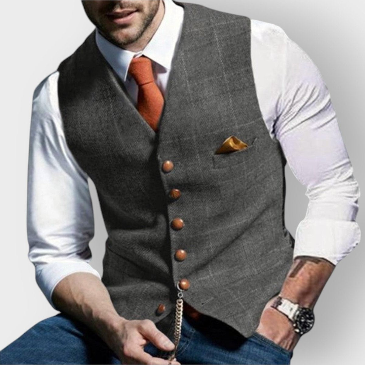 weste-herren-tweed-karo-knopfleiste