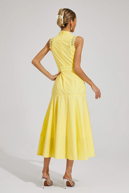 Elegant Midi Dress for Women Mock-Neck Sleeveless Lace
