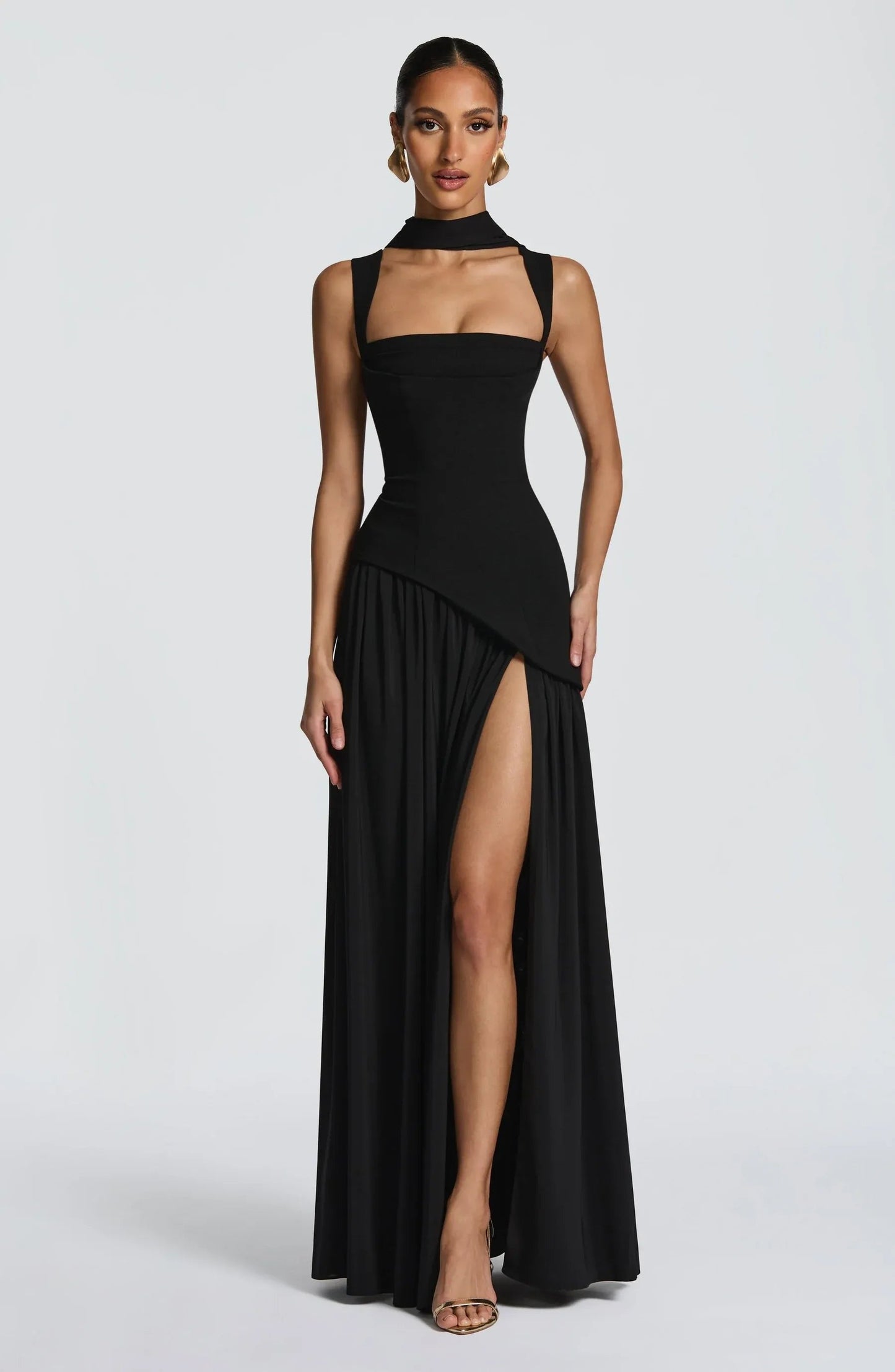 Elegant Maxi Dress for Women A-Line Sleeveless Fitted-Waist