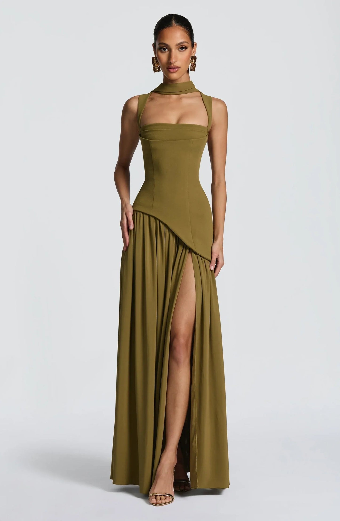 Elegant Maxi Dress for Women A-Line Sleeveless Fitted-Waist
