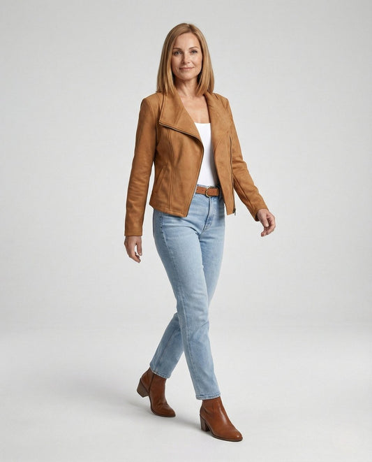 Stylish Biker Jacket for Women Asymmetric-Zip Tailored