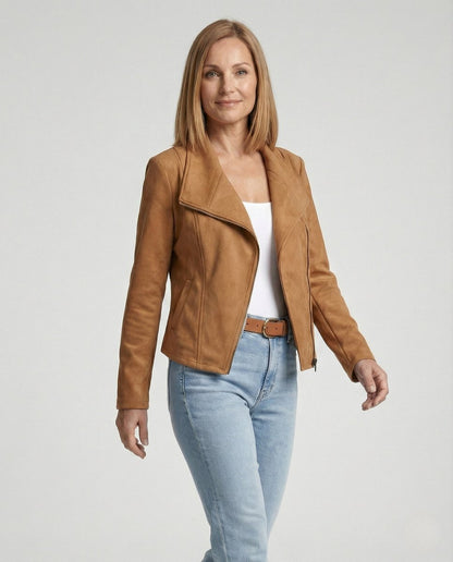 Stylish Biker Jacket for Women Asymmetric-Zip Tailored