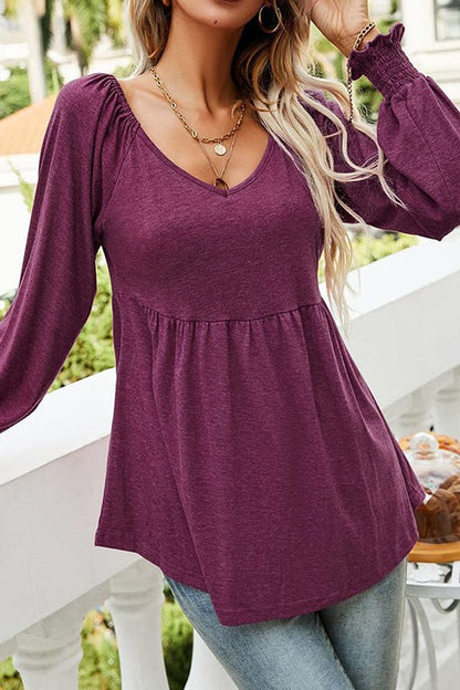 Stylish Tunic for Women Babydoll Empire-Waist Long-Sleeve