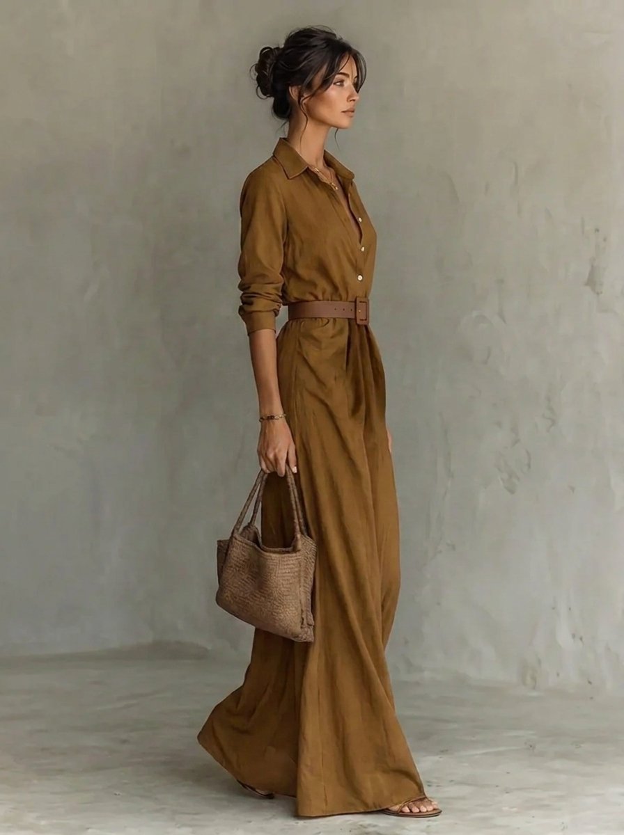 Effortless Maxi Shirt Dress for Women Belted Long-Sleeve