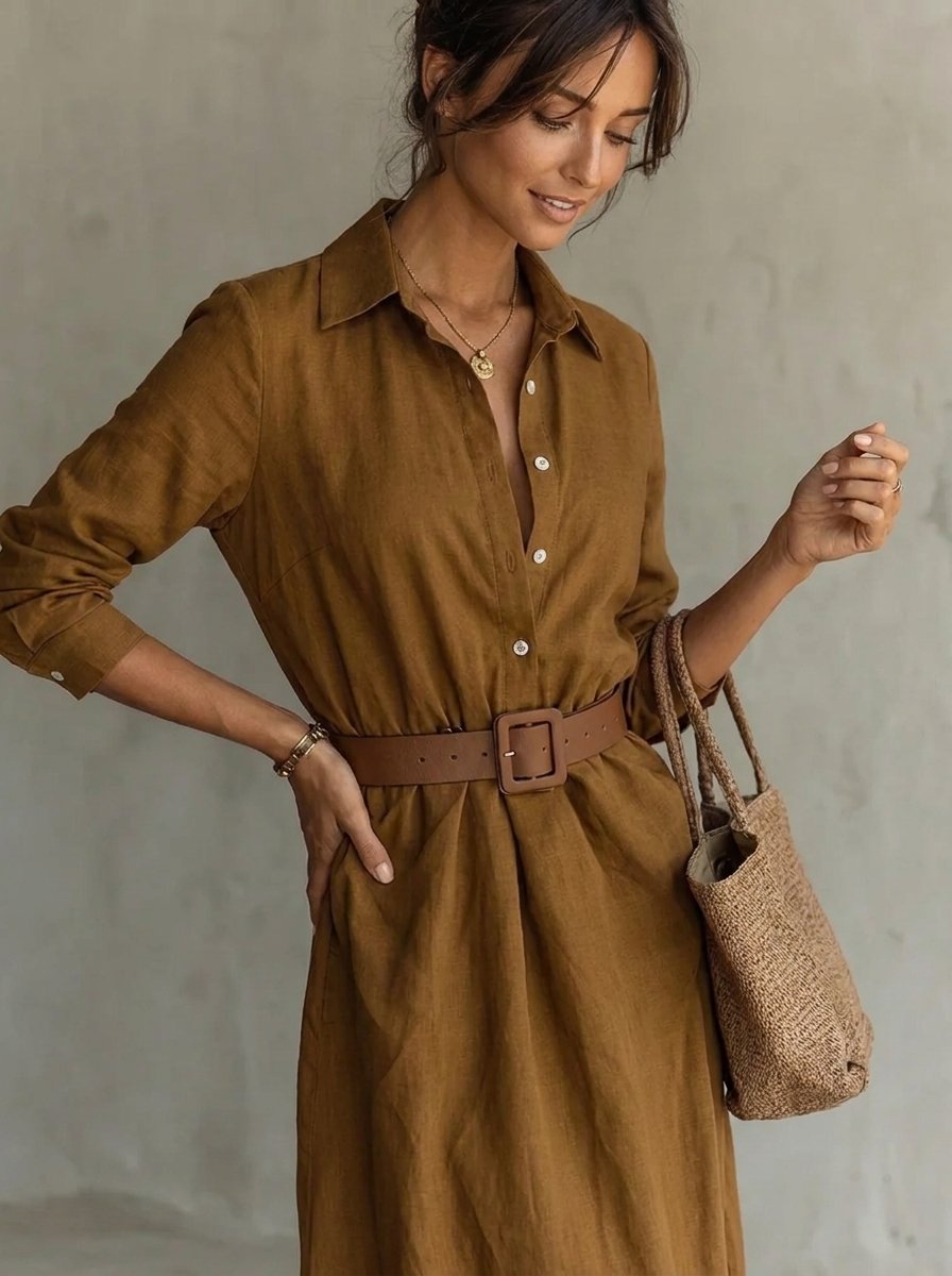Effortless Maxi Shirt Dress for Women Belted Long-Sleeve
