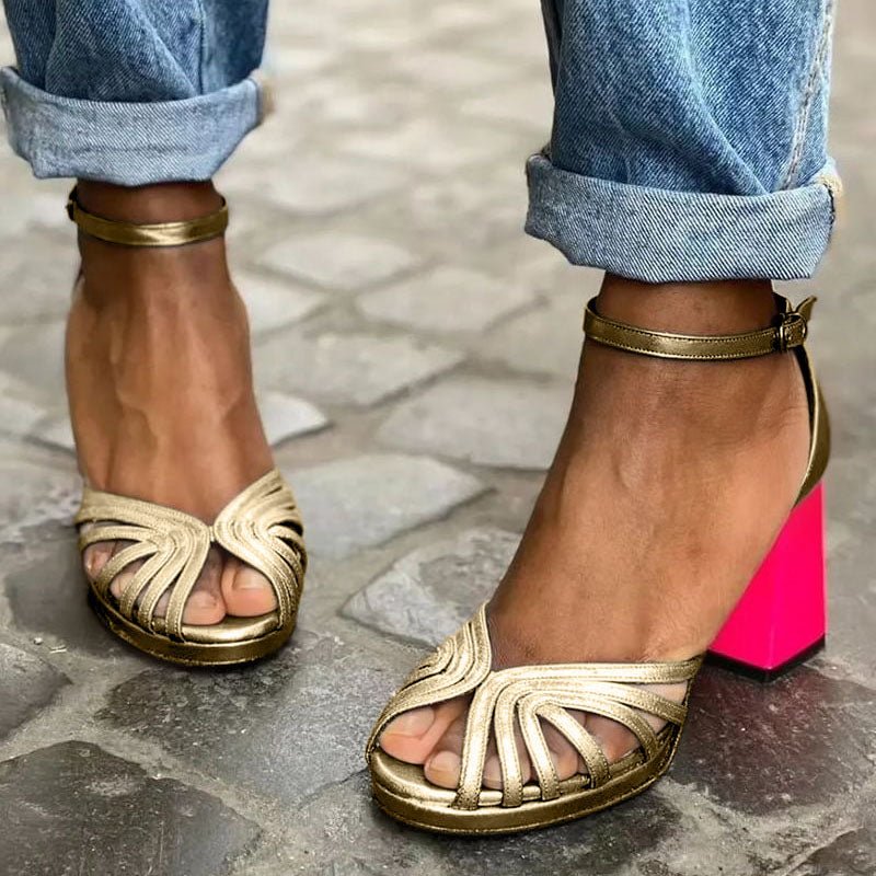Stylish Block-Heel Sandals for Women Multi-Strap Open-Toe