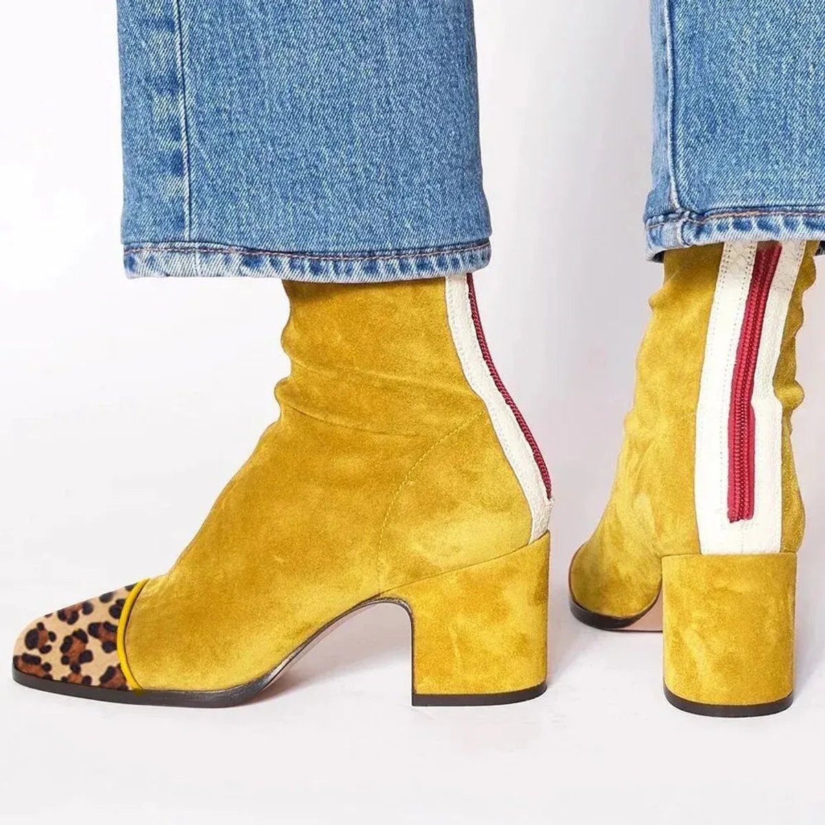 Stylish Ankle Boots for Women Suede Block-Heel Leopard-Toe