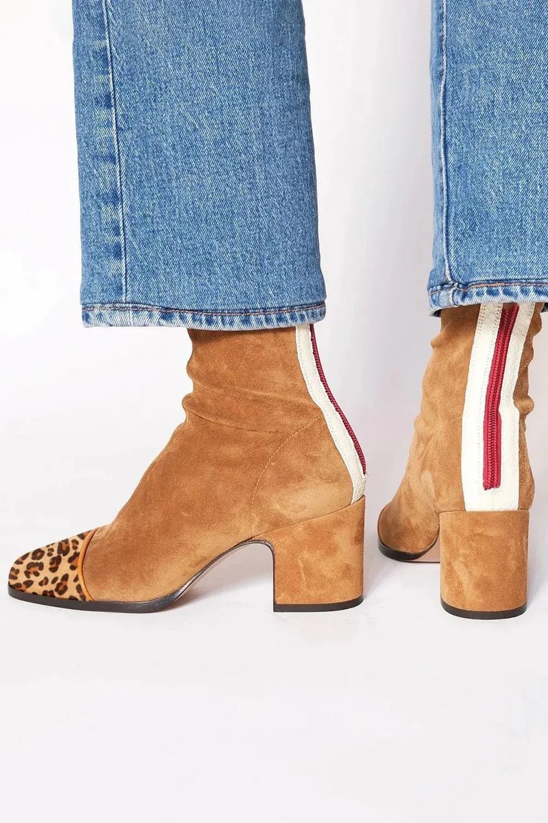 Stylish Ankle Boots for Women Suede Block-Heel Leopard-Toe