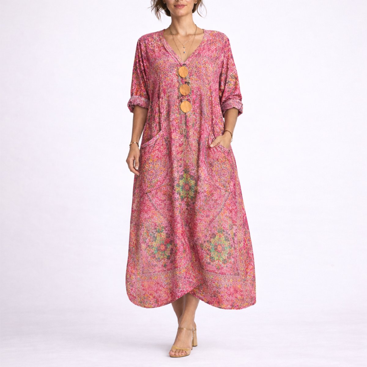 Elegant Maxi Dress for Women Paisley-Print Long-Sleeve