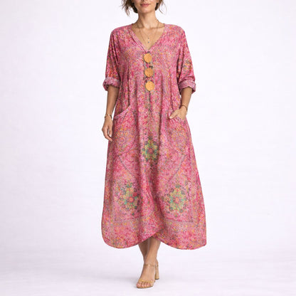 Elegant Maxi Dress for Women Paisley-Print Long-Sleeve