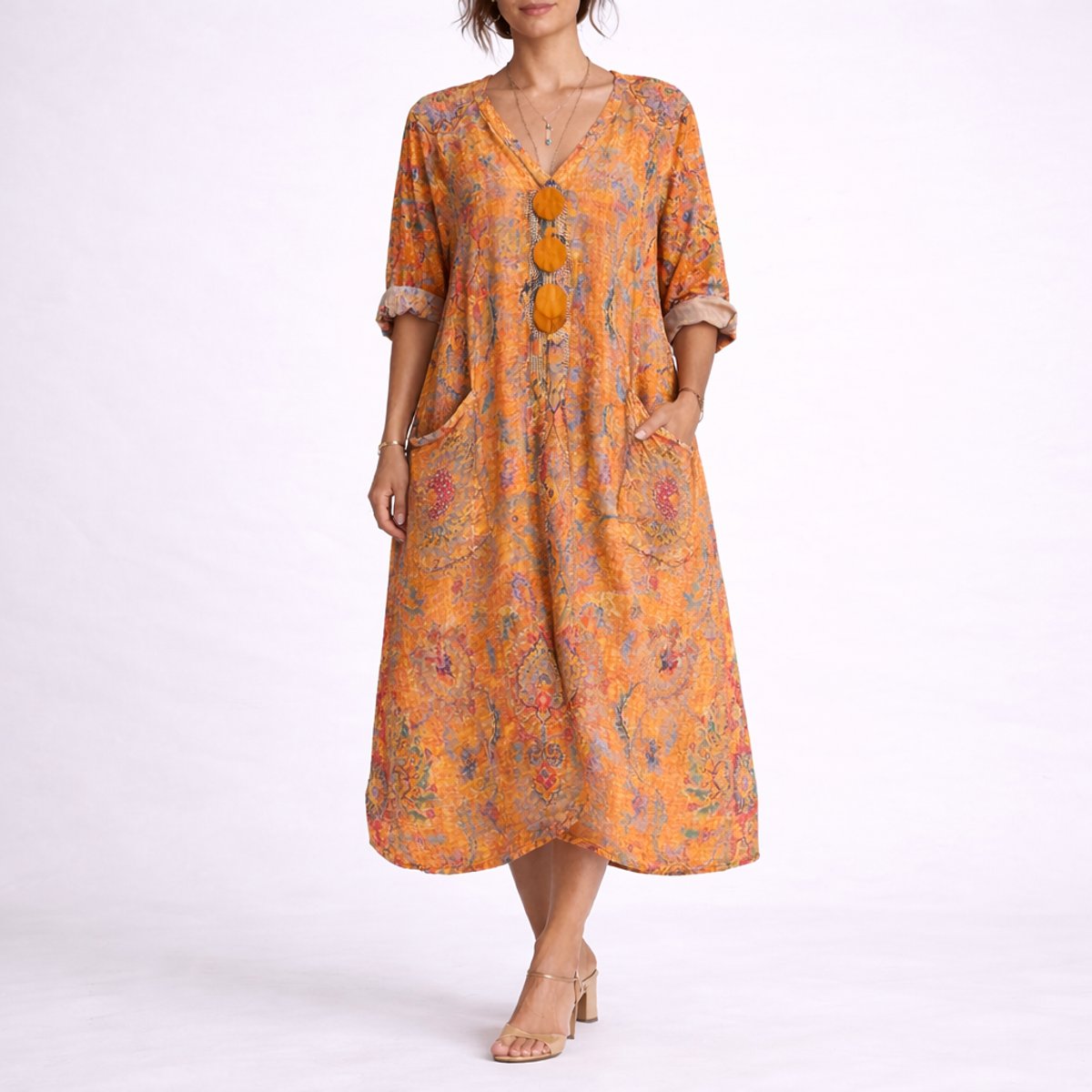 Elegant Maxi Dress for Women Paisley-Print Long-Sleeve