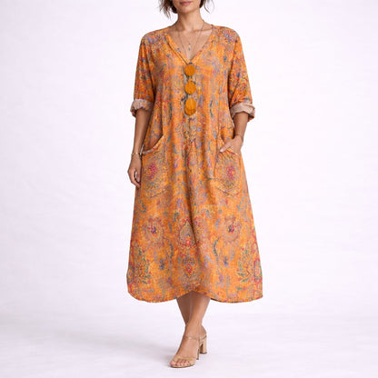 Elegant Maxi Dress for Women Paisley-Print Long-Sleeve