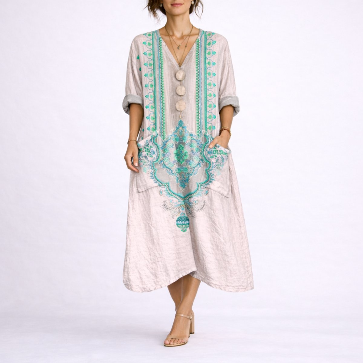 Elegant Maxi Dress for Women Paisley-Print Long-Sleeve