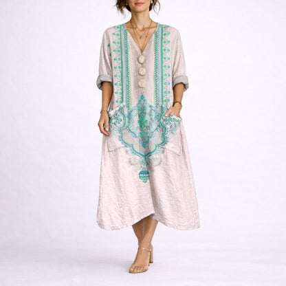 Elegant Maxi Dress for Women Paisley-Print Long-Sleeve