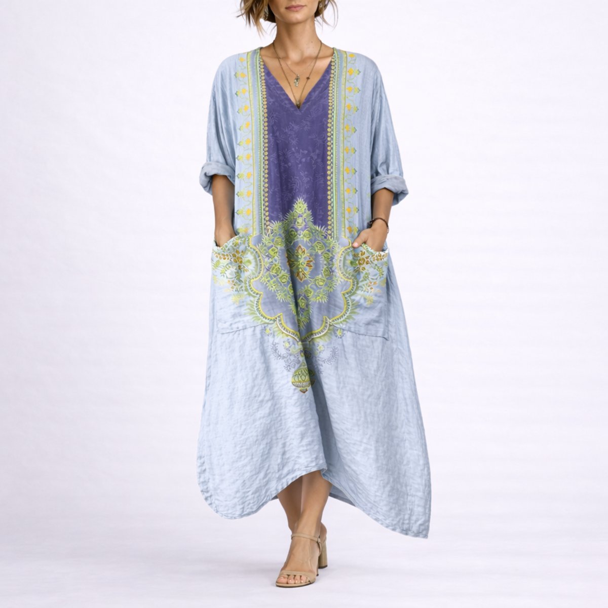 Elegant Maxi Dress for Women Paisley-Print Long-Sleeve