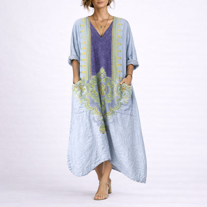Elegant Maxi Dress for Women Paisley-Print Long-Sleeve
