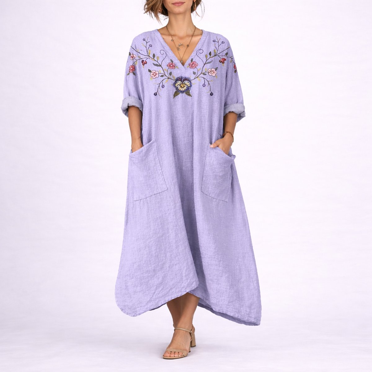 Elegant Maxi Dress for Women Paisley-Print Long-Sleeve