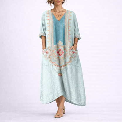 Elegant Maxi Dress for Women Paisley-Print Long-Sleeve